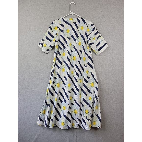 NWT Luiselle Italy 100% Linen White Floral Daisy SS Sundress Womens Med Pockets - Picture 6 of 13